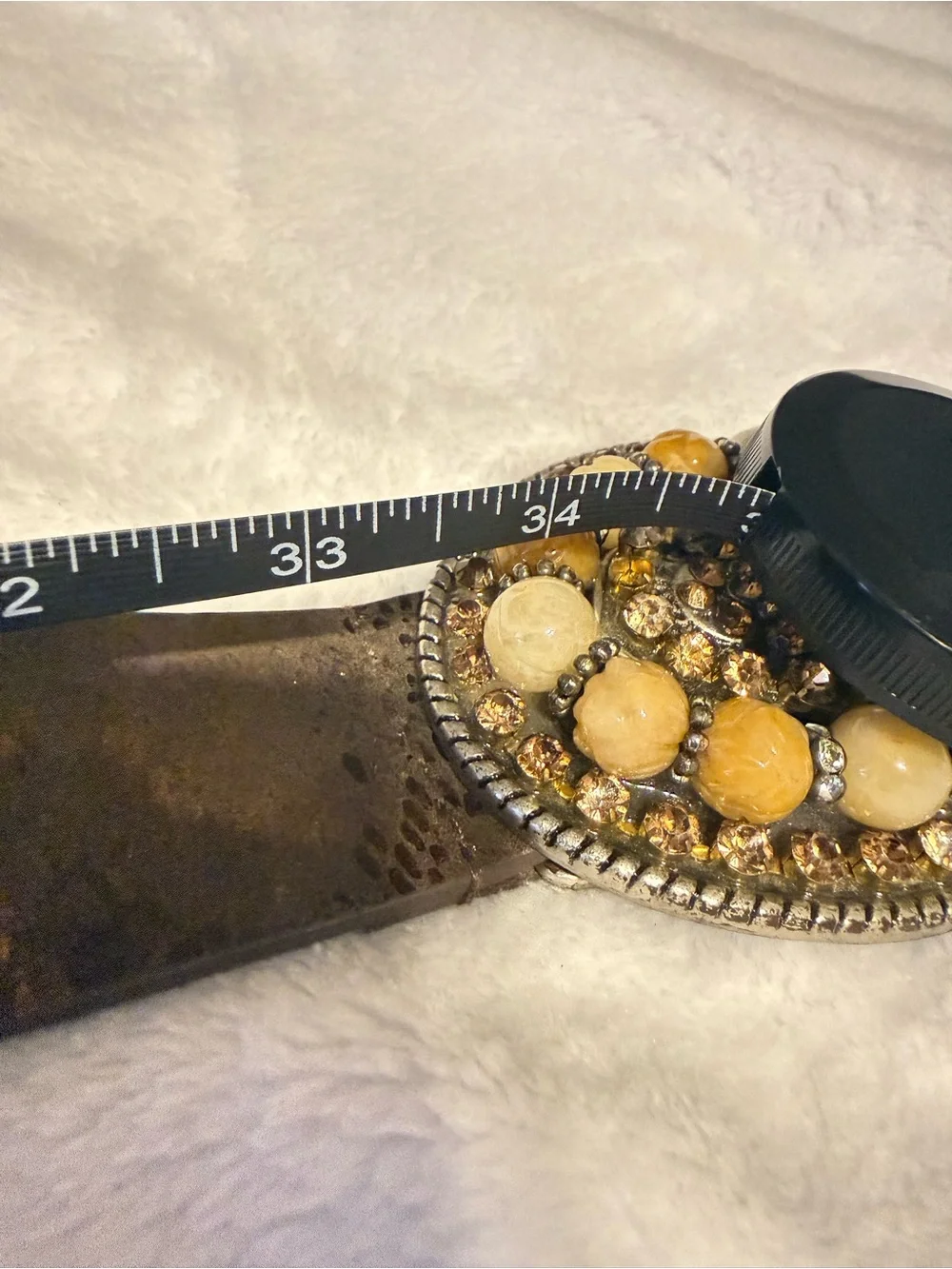 Chico's Gold-Tone Belt with Amber and Cream Jeweled Oval Buckle